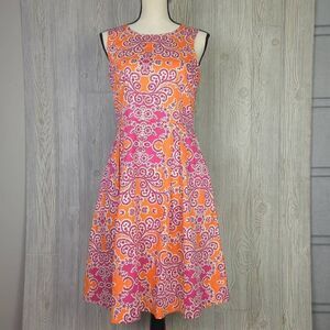 Holly & Whyte by Lindex Womens 10 Midi Dress Orange Pink Floral Sleeveless Flowy